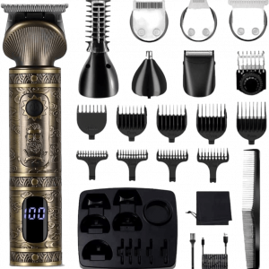 Cortadora de pelo con mago ornamentado y múltiples peines para diferentes cortes de pelo