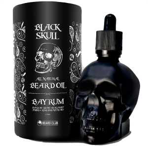 Bote con forma de cadávera conteniendo aceite para la barba. De la marca Black Skull