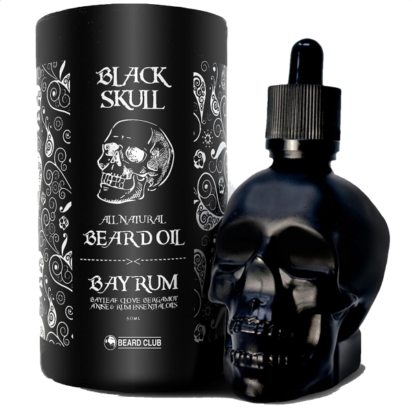 Bote con forma de cadávera conteniendo aceite para la barba. De la marca Black Skull