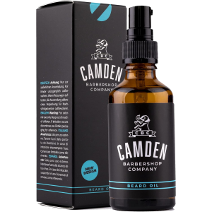 Bote conteniendo aceite para la barba masculina de la marca camden