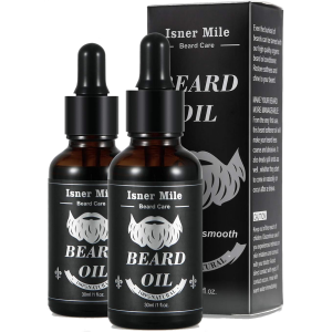 Dos botellas de la marca Isner Mile conteniendo aceite para el cuidado e higiene de la barba. Totalmente origen natural