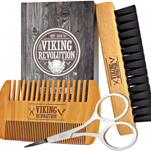 kit de cepillo, tijera y peine para barba, de color marrón. marca viking revolution