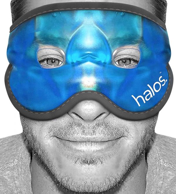 Antifaz para el rostro másculino con efecto anti ojeras, anti estrés. De la marca Halo