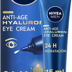 Bote de la marca Nivea conteniendo crema facial para el hombre con efecto anti edad. Hidrata todo un día