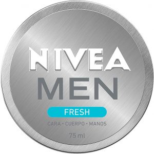 Bote circular de la marca Nivea para cuidado masculino de cara, cuerpo y manos. Efecto refrescante