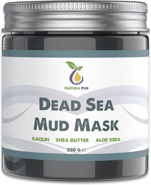 Bote conteniendo máscara facial de barro de la zona del mar muerto para la piel masculina. De la marca Natura pur