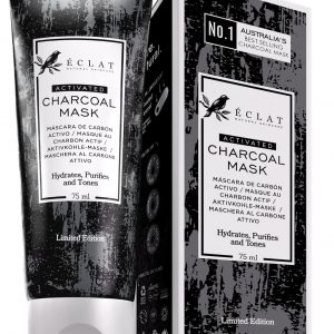 Bote conteniendo limpiador para la piel de la cara masculina conteniendo elementos de carbón activo. De la marca Eclatq