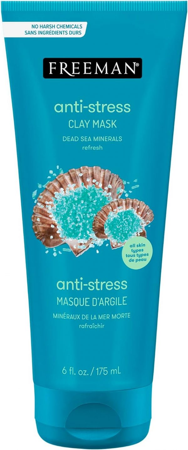 Bote conteniendo limpiador para la piel de la cara masculina conteniendo elementos del mar muerto con efecto anti estrés de lamarca FREEMAN