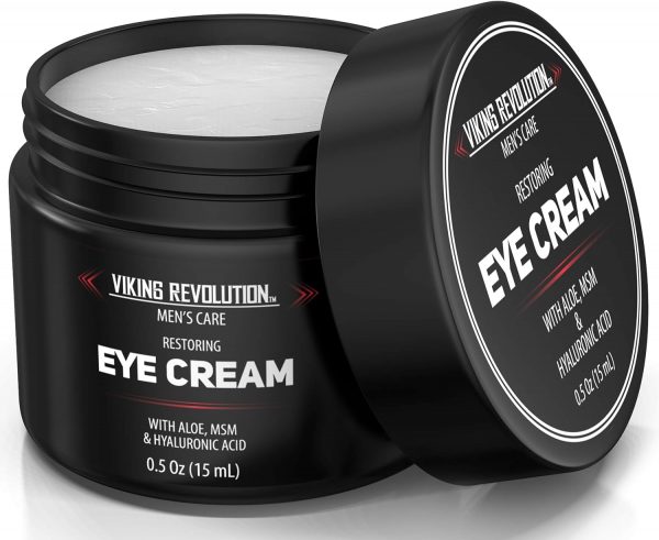 Bote de la marca Viking Revolution conteniendo crema para el contorno de los ojos con esencia de aloe vera y ácido hyalurónico