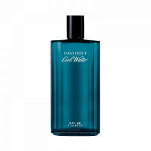 Botella de perfume de la marca Davidoff de color transparente con tapón de plástico circular negro