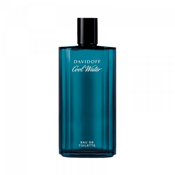 Botella de perfume de la marca Davidoff de color transparente con tapón de plástico circular negro